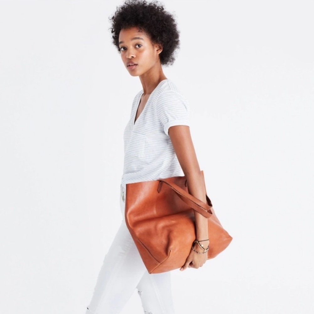 Madewell Transport Tote in English Saddle bag leather tan book purse shoulder